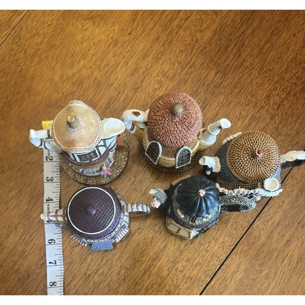 Hometown Teapot Cottages Lot of 5 Teapot Trinket Boxes Hardware Ice Cream Antiqu